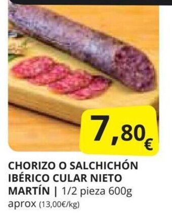 Supermercados MAS CHORIZO O SALCHICHÓN IBÉRICO CULAR NIETO MARTÍN oferta