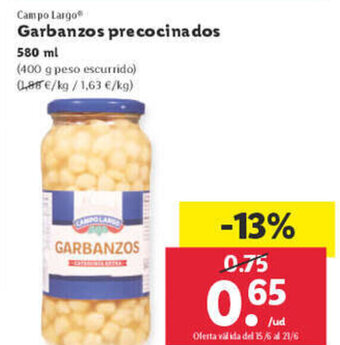 Lidl Campo Largo Garbanzos precocinados oferta