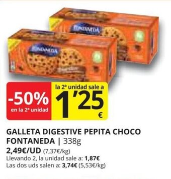 Supermercados MAS GALLETA DIGESTIVE PEPITA CHOCO FONTANEDA oferta
