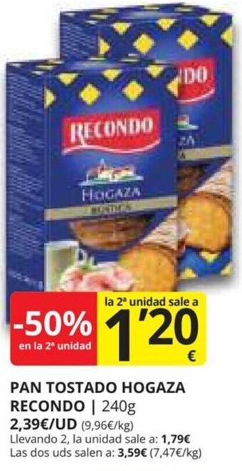Supermercados MAS PAN TOSTADO HOGAZA RECONDO oferta