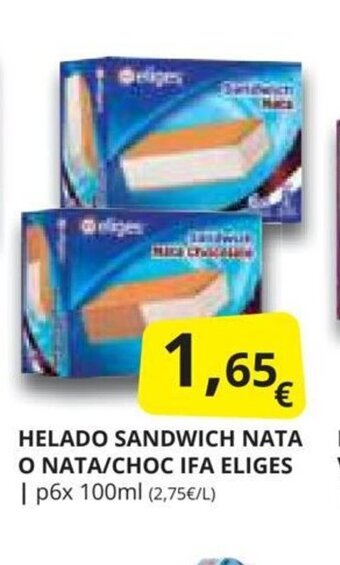 Supermercados MAS HELADO SANDWICH NATA O NATA/CHOC IFA ELIGES oferta