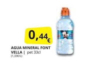 Supermercados MAS AGUA MINERAL FONT VELLA/ pet 33cl oferta