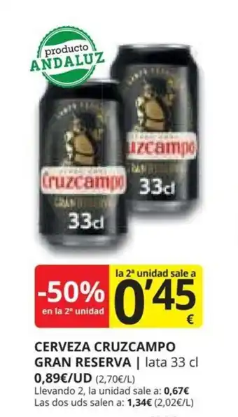 Supermercados MAS CERVEZA CRUZCAMPO GRAN RESERVA | lata 33 cl oferta