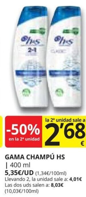 Supermercados MAS GAMA CHAMPÚ HS oferta