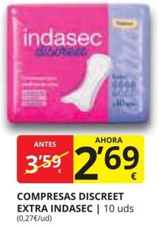 Supermercados MAS COMPRESAS DISCREET EXTRA INDASEC oferta