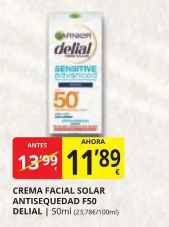 Supermercados MAS CREMA FACIAL SOLAR ANTISEQUEDAD F50 DELIAL oferta