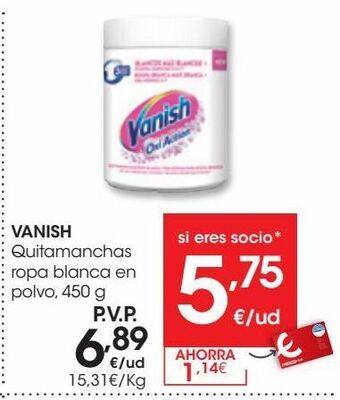 Eroski Vanish quitamanchas ropa blanca en polvo 450 g oferta