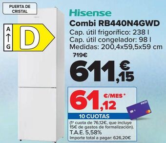 Carrefour Hisense combi rb440n4gwd oferta