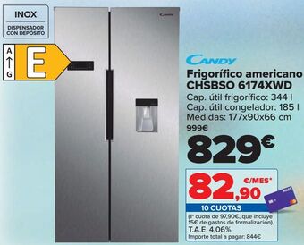 Carrefour Candy frigorífico americano chsbso 6174xwd oferta