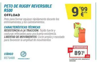 Decathlon Offload Peto De Rugby Reversible R500 oferta