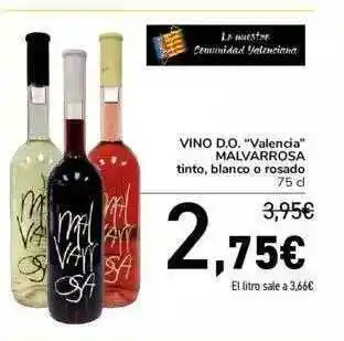 Carrefour Malvarrosa Vino D;o. Valencia Tinto, blanco o rosado 75cl oferta