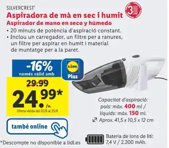 Lidl Aspiradora de mà en sec i humit Aspirador de mano en seco y húmedo oferta