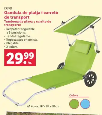 Lidl Gandula de platja i carretó de transport Tumbona de playa y carrito de transporte oferta