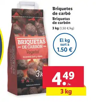 Lidl Briquetes de carbó Briquetas de carbón 3 kg (1,50 € /kg) oferta
