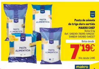 Makro Pasta de sémola de trigo duro surtida MAKRO CHEF oferta