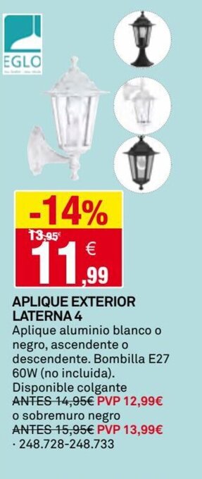 Bricoking APLIQUE EXTERIOR LATERNA 4 oferta