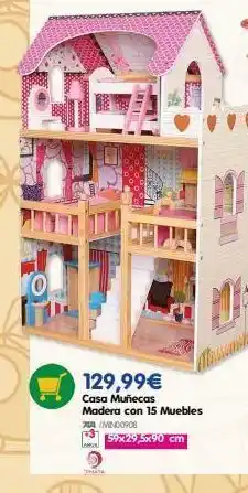 Don Dino 129,99€ casa muñecas madera con 15 muebles 700/min00908 +3 la 204434 59x29,5x90 cm oferta