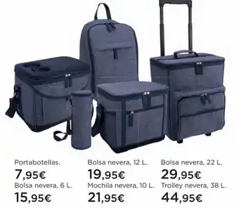 Hipercor Portabotellas. Bolsa nevera, 6 L. Bolsa nevera, 12 L. Bolsa nevera, 22 L. Mochila nevera, 10 L. Trolley nevera, 38 L. oferta