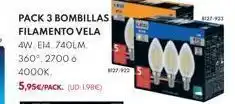 BricoCentro Pack 3 bombillas filamento vela 4w. e14, 740lm. 360° 27006 4000k. 5,95€/pack. (ud:1,98€) led 127-923 oferta