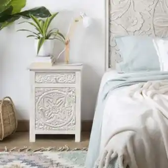 Banak Importa Indira mesita de noche blanca de madera tallada oferta