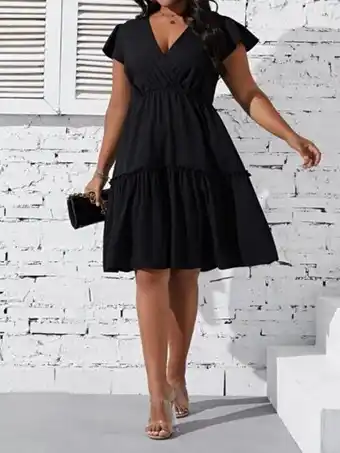 Shein Shein unity vestidos tallas grandes volante fruncido bajo con volante envolvente liso casual oferta