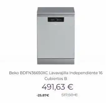 Miró Beko bdfn36650xc lavavajilla independiente 16 cubiertos b 491,63 € -25.87€ 517,50 € oferta