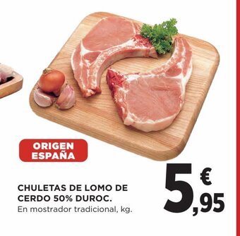 Hipercor CHULETAS DE LOMO DE CERDO 50% DUROC. En mostrador tradicional, kg. oferta