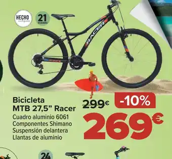 Carrefour Bicicleta MTB 27,5" Racer Cuadro aluminio 6061 Componentes Shimano Suspensión delantera Llantas de aluminio oferta