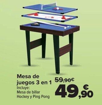 Carrefour Mesa de juegos 3 en 1 Incluye: Mesa de billar Hockey y Ping Pong oferta