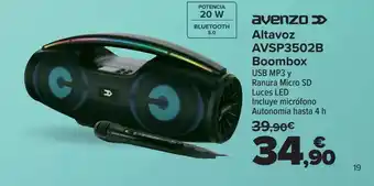 Carrefour Altavoz AVSP3502B Boombox USB MP3 y Ranura Micro SD Luces LED oferta