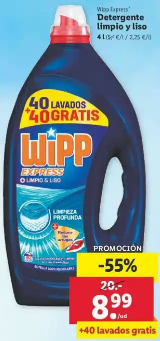 Lidl Wipp Express Detergente limpio y liso 4L oferta