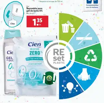 Lidl Cien Recambio para gel de baño 0% 1L oferta