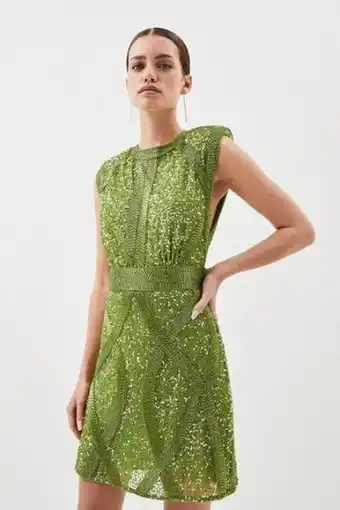 Karen Millen Petite crystal embellished strong shoulder mini dress oferta
