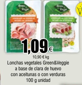 FROIZ Lonchas vegetales Green&Veggie a base de clara de huevo con aceitunas o con verduras 100 g unidad oferta