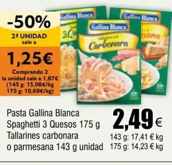 FROIZ Pasta Gallina Blanca Spaghetti 3 Quesos 175 g Tallarines carbonara o parmesana 143 g unidad oferta