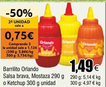 FROIZ Barrilito Orlando Salsa brava, Mostaza 290 g o Ketchup 300 g unidad oferta
