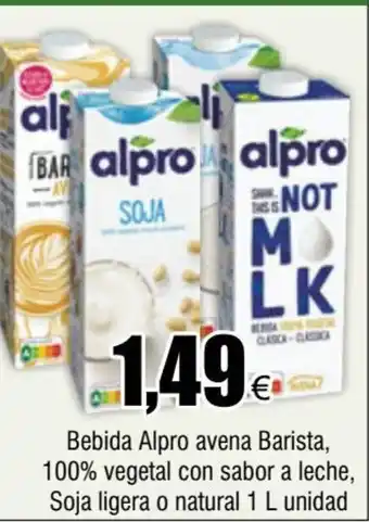 FROIZ Bebida Alpro avena Barista, 100% vegetal con sabor a leche, Soja ligera o natural 1 L unidad oferta