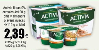 FROIZ Activia fibras 0% cereales 4x120 g, chía y almendra o avena nueces 4x115 g unidad oferta