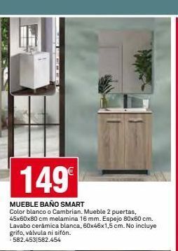 Bricoking 149€ mueble baño smart color blanco o cambrian. mueble 2 puertas, 45x60x80 cm melamina 16 mm. espejo 80x60 cm. lavabo cerám oferta