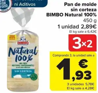 Carrefour Pan de molde sin corteza bimbo natural 100% oferta