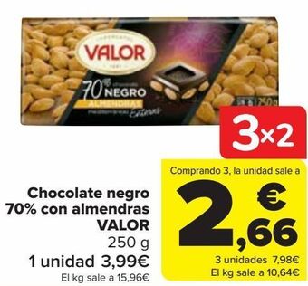 Carrefour Chocolate negro 70% con almendras valor oferta