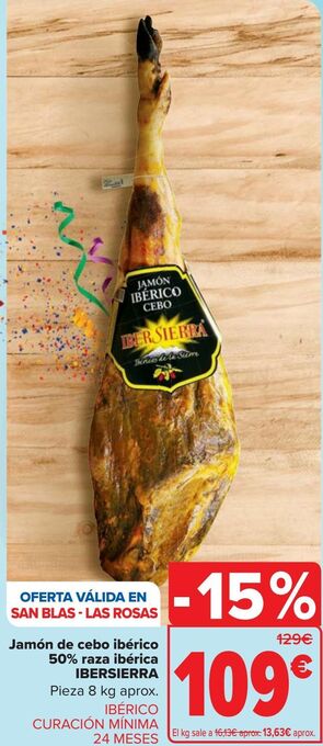 Carrefour Jamón de cebo ibérico 50% raza ibérica ibersierra oferta