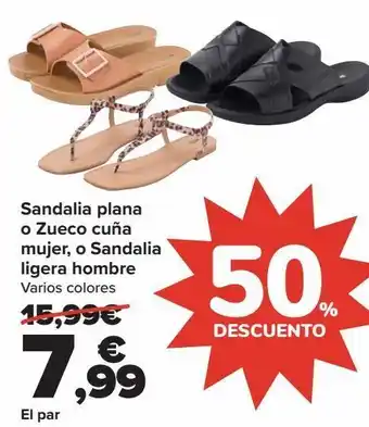 Carrefour Sandalia plana o zueco cuña mujer, o sandalia ligera hombre oferta