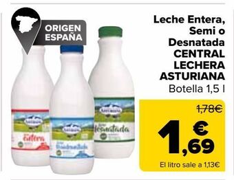 Carrefour Market Leche entera, semi o desnatada central lechera asturiana oferta