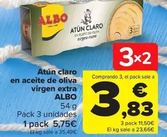 Carrefour Atún claro en aceite de oliva virgen extra albo oferta