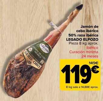 Carrefour Market Jamón de cebo ibérico 50% raza ibérica legado del pozo oferta