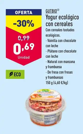 ALDI GUTBIOⓇ Yogur ecológico con cereales oferta