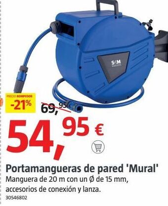 Bauhaus Soporte manguera auto. mural azul 20m oferta