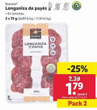 Lidl Longaniza de payés realvalle oferta