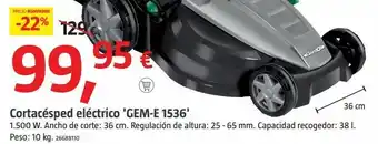Bauhaus Cortacesped 36cm 1500w gem-e 1536 gardol oferta